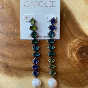 Carolee Fresh Water Pearl and Gradient Crystal Long Earrings